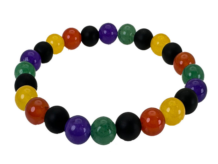 10mm Mix Agate & Jade Elastic Bracelet 7.5" dyed [b4s12]