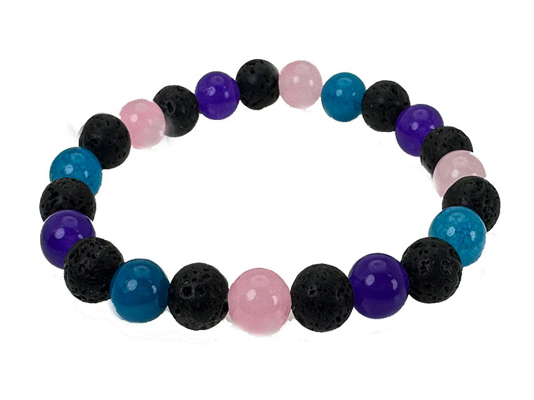 10mm Lava+Agate+Rose Quartz Elastic Bracelet 7.5" dyed [b4s25]