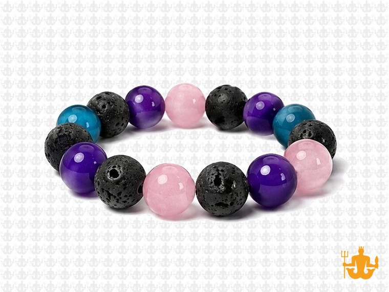 10mm Lava+Agate+Rose Quartz Elastic Bracelet 7.5" dyed [b4s25]