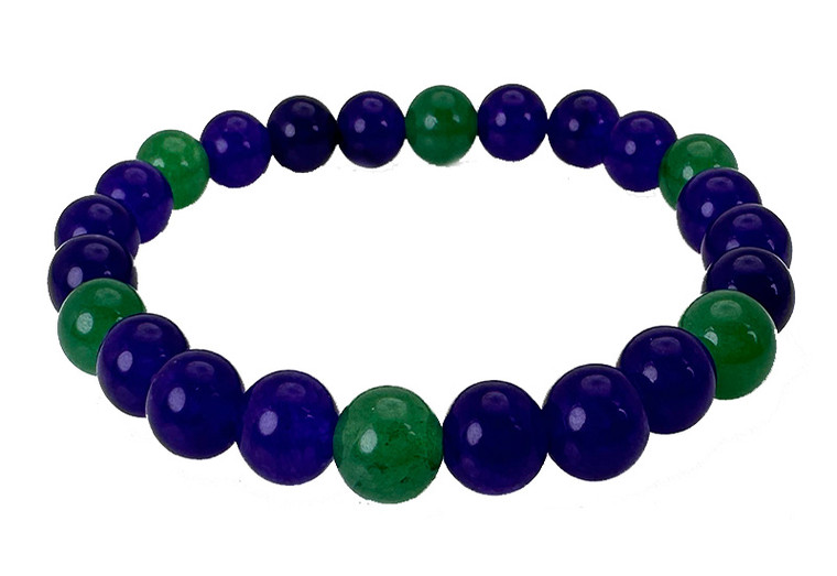 10mm Blue + Green Jade Elastic Bracelet 7.5" dyed [b4s31]