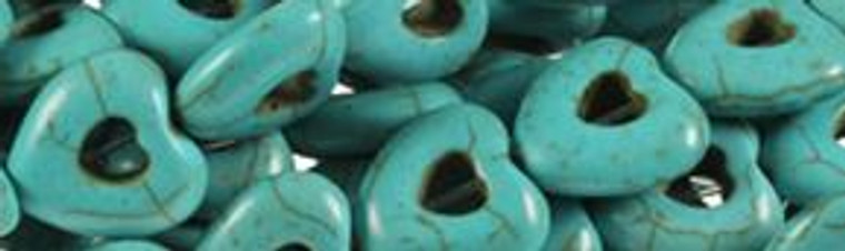 15mm Blue Turquoise Heart Beads t408b 15.5" [v0676]