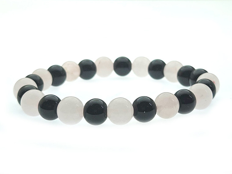 6mm Matte Onyx & White Jade Bracelet 7.5" [b2x81]