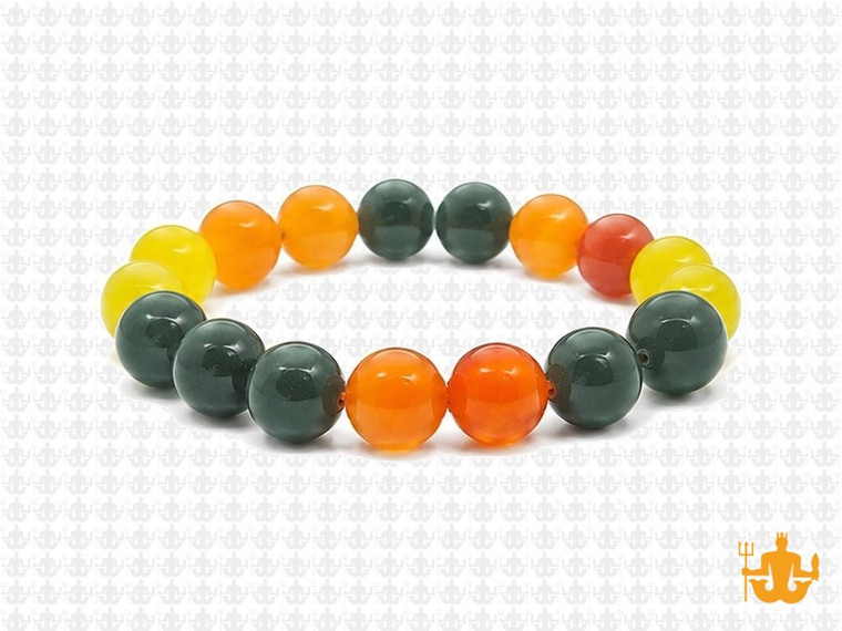 10mm Carnelian, Onyx  & Jade Bracelet 7.5" [b4x54]