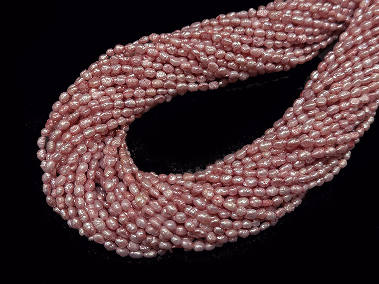 3-4mm Rice Freshwater Pearl 14-15" Pink A Grade Lustre [p4bf]