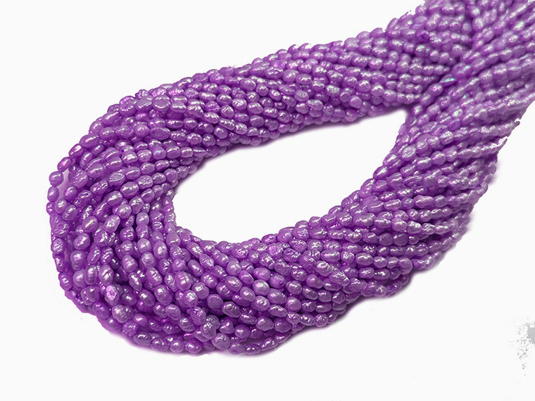 3-4mm Rice Freshwater Pearl 14-15" Purple A Grade Lustre [p4bp]