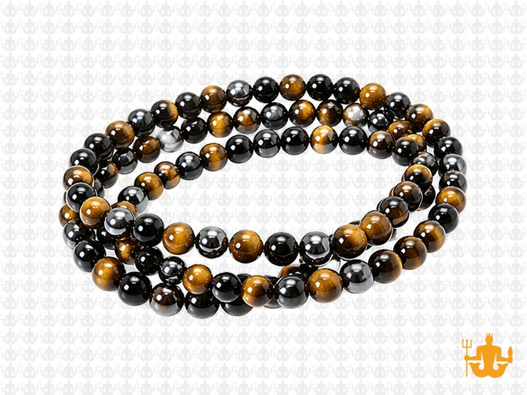 4mm Tiger Eye, Onyx, Hematite Round Beads 15.5", Natural [4x90]