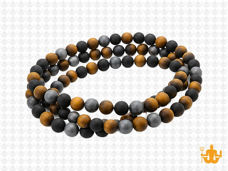 4mm Matte Tiger Eye, Onyx, Hematite Round Beads 15.5", Natural [4x90m]