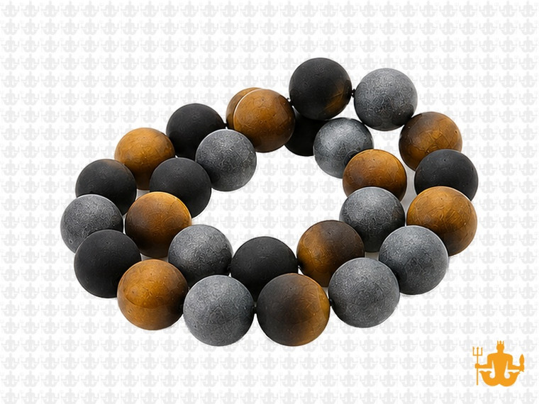 12mm Matte Tiger Eye, Onyx, Hematite Round Beads 15.5", Natural [12x90m]