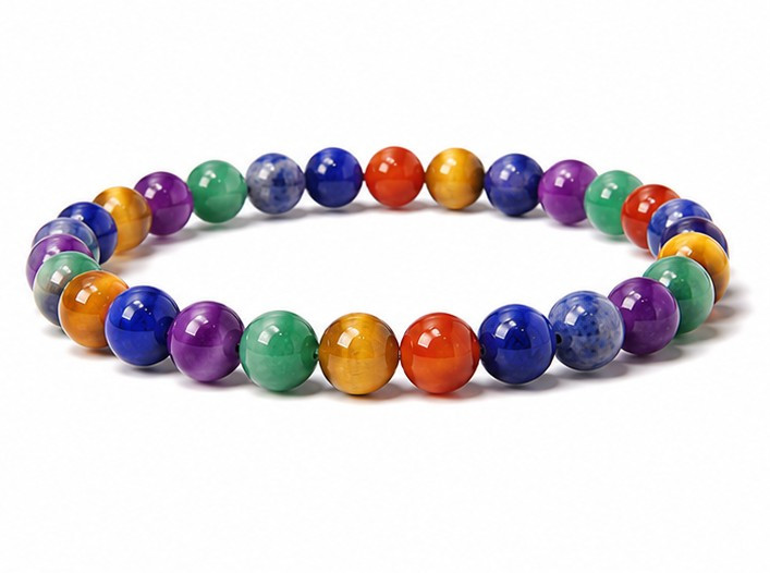 6mm 7 Chakra Bracelet 7.5", Natural [b2m56]