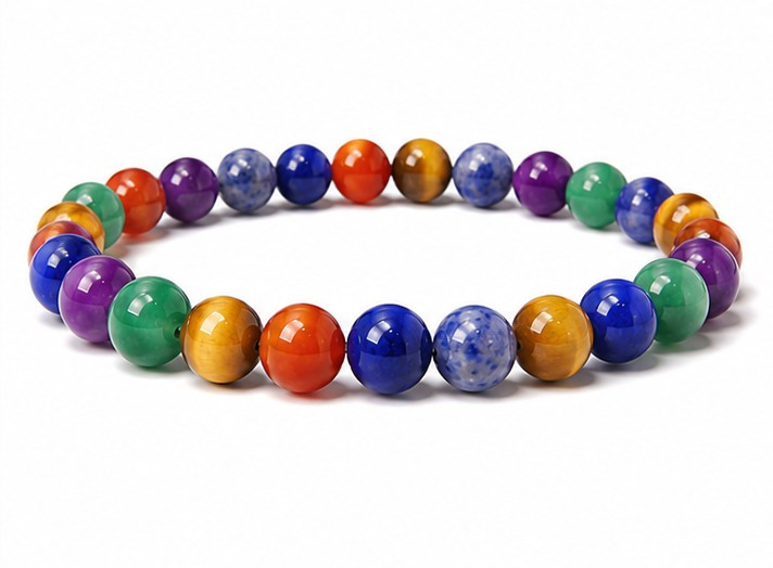 8mm 7 Chakra Bracelet 7.5", Natural [b3m56]