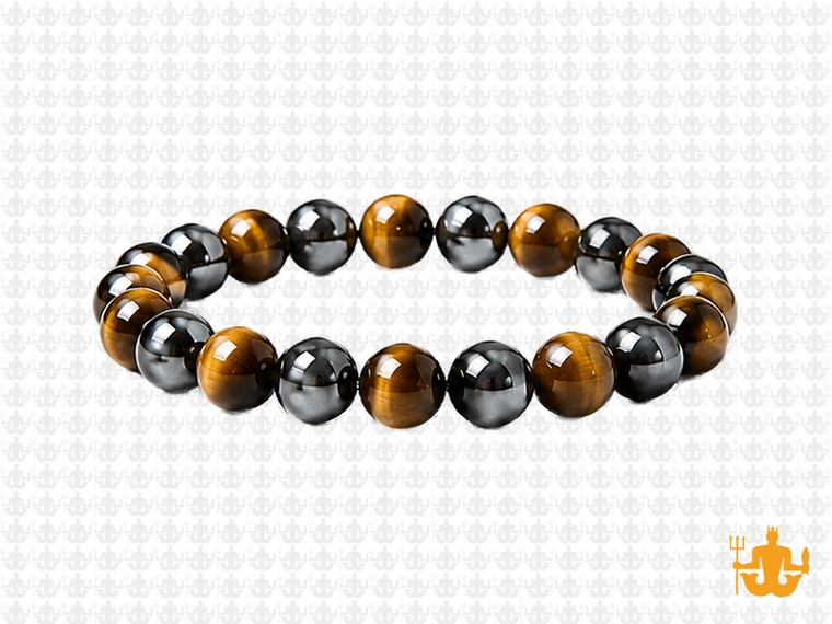8mm Tiger Eye, Onyx, Hematite Bracelet 7.5", Natural [b3x90]