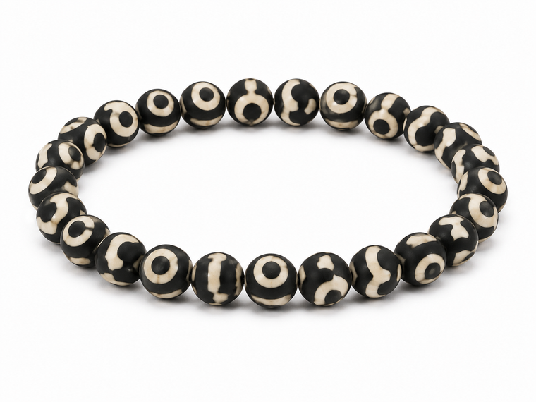 8mm Tibetan Dzi  Agate Bracelet 7.5" natural  [b3m71]