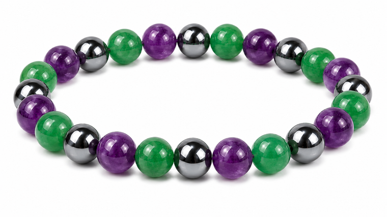 4mm Amethyst, Aventurine, Hematite Bracelet 7.5", Natural [b1x93]