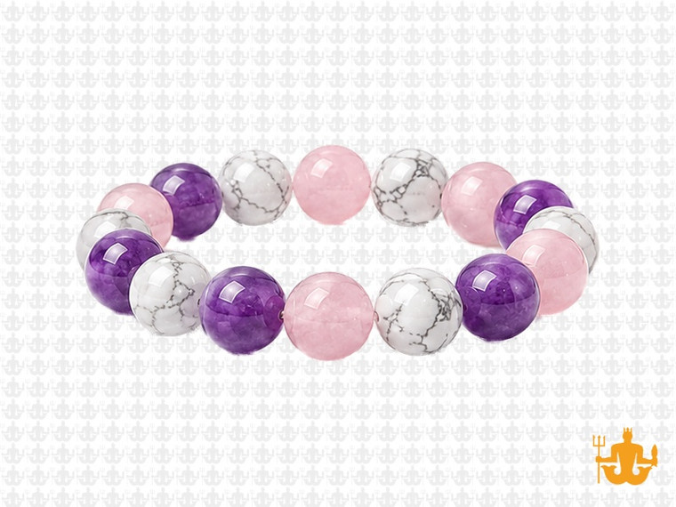 10mm Amethyst, howlite, Rose Quartz Bracelet 7.5", Natural [b4x91]