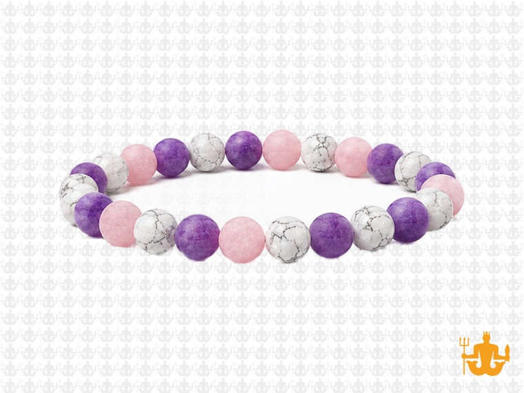 6mm Matte Amethyst, howlite, Rose Quartz Bracelet 7.5", Natural [b2x91m]