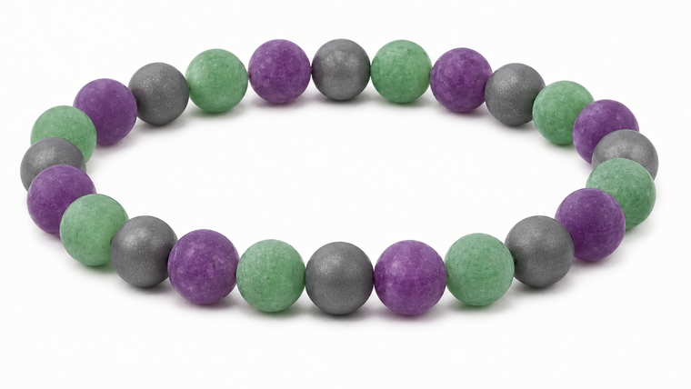 6mm Matte Amethyst, Aventurine, Hematite Bracelet 7.5", Natural [b2x93m]