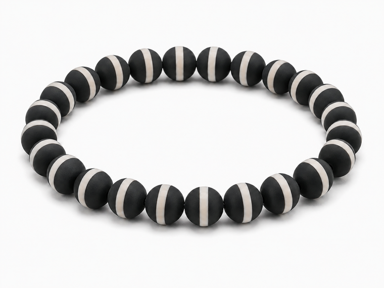 8mm Matte Tibetan Dzi Agate Bracelet 7.5" natural [b3m72m]