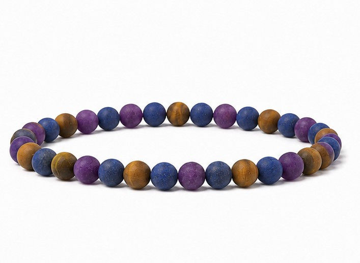 4mm Matte Amethyst, Lapis, Tiger Eye Bracelet 7.5", Natural [b1x92m]