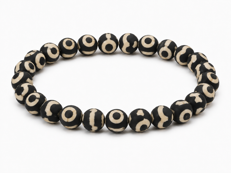 10mm Matte Tibetan Dzi Agate Bracelet 7.5" natural [b4m71m]