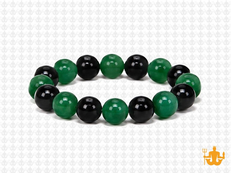 10mm Black Agate + Aventurine Bracelet 7.5" [b4s36a]