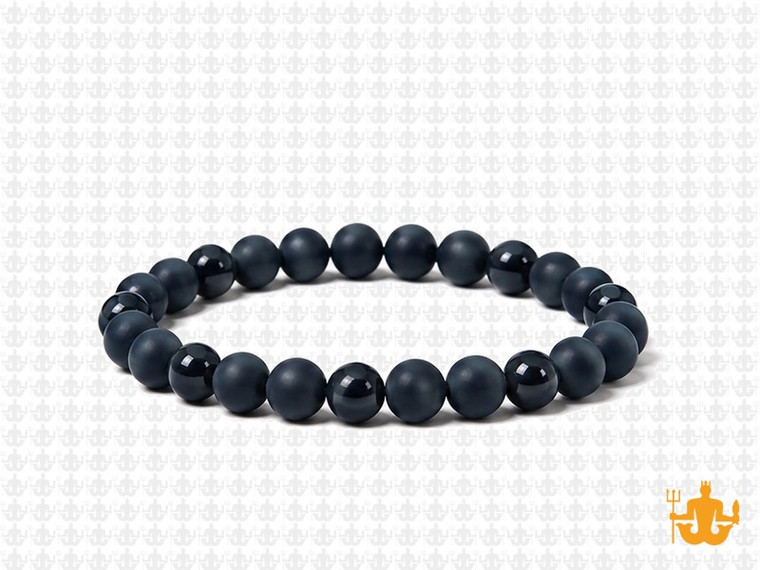6mm Black Agate Polish & Matte Elastic Bracelet 7.5" [b2x8]