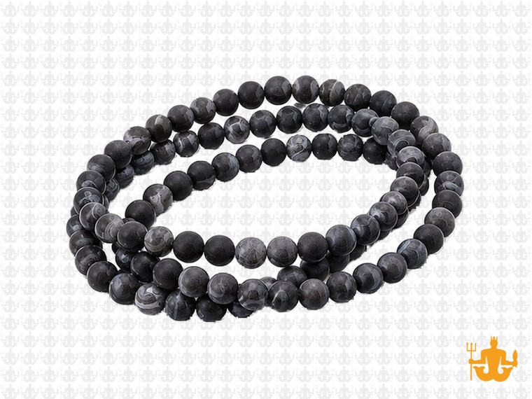 4mm Matte Black Banded Agate Round Beads 15.5" dyed [4f26m]
