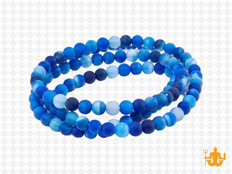 4mm Matte Blue Banded Agate Round Beads 15.5" dyed [4f22m]