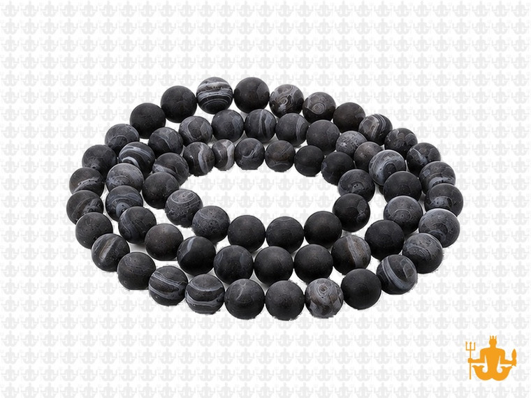 6mm Matte Black Banded Agate Round Beads 15.5" dyed [6f26m]