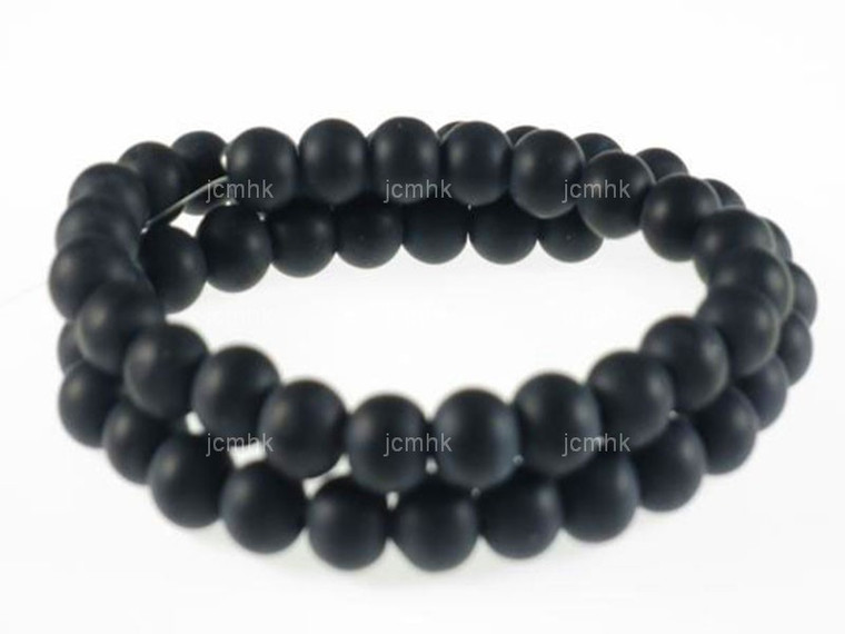 8mm Matte Black Agate Round Beads 15.5" Natural [8f16m]