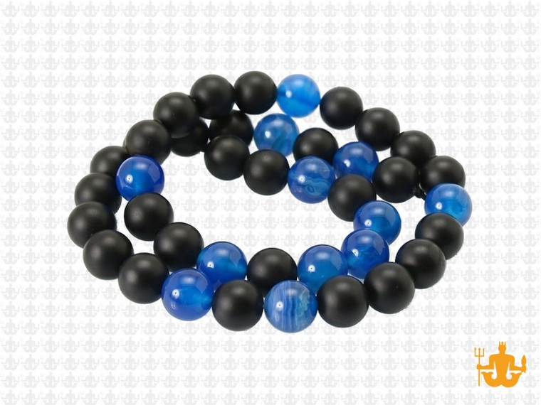 8mm Matte Black Agate & Chalcedony Round Beads 15.5" [8x34]