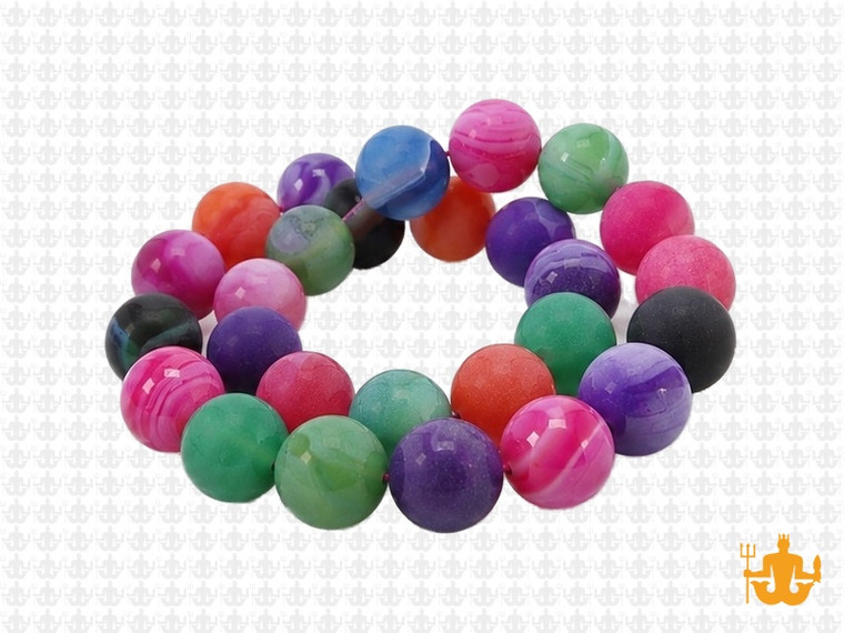 10mm Matte Mix Banded Agate Round Beads 15.5" dyed [10f29m]