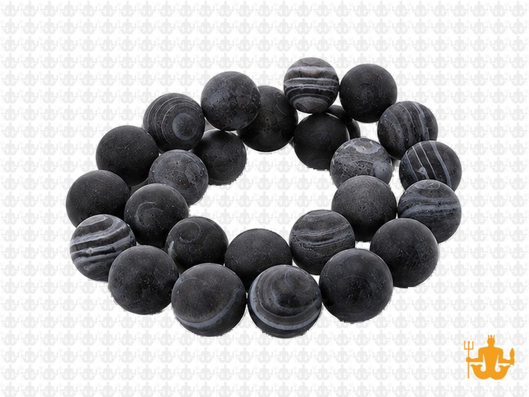 10mm Matte Black Banded Agate Round Beads 15.5" dyed [10f26m]