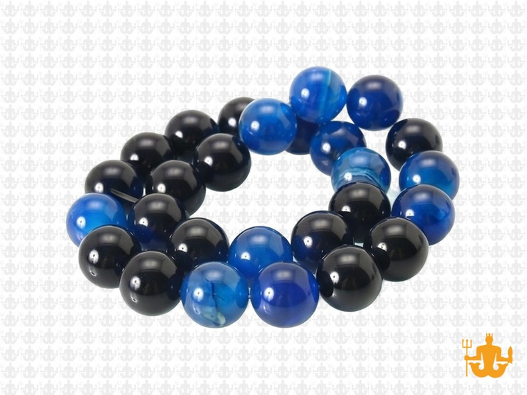 10mm Matte Black Agate & Chalcedony Round Beads 15.5" [10x34]