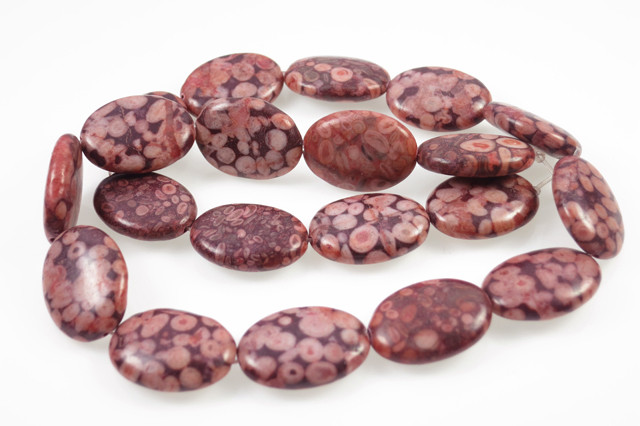 15x20mm Brown Fossil Jasper Oval Beads 7" natural [w142]