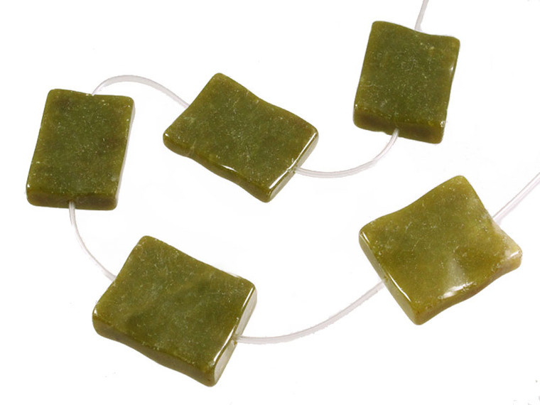 28x35m Olivine Jade Wave Rectange Beads 7" 5pcs. natural [wa304]