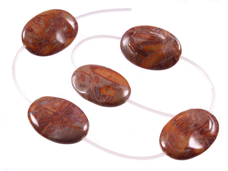 25x35mm China Dendritc Jasper Oval Wave Beads 15.5" 5pcs. natural [wa179a]
