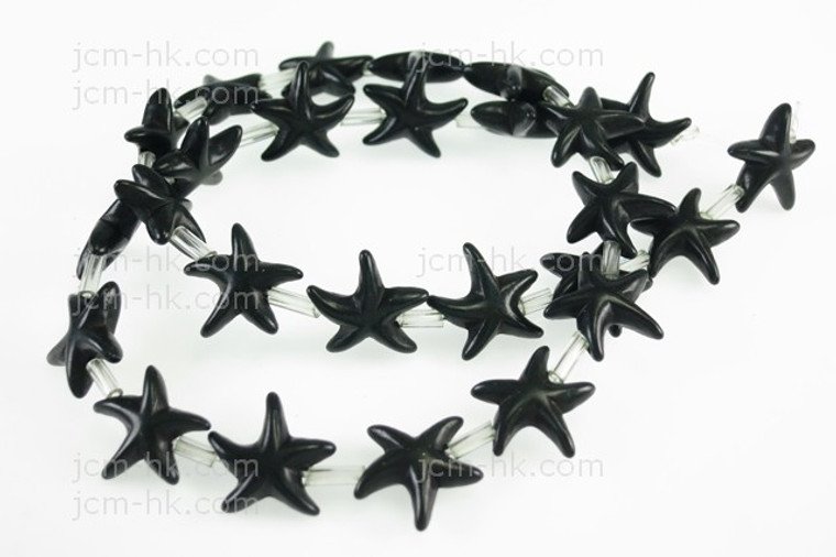 15mm Black Magnesite Star Fish Beads 15.5" [t451k]