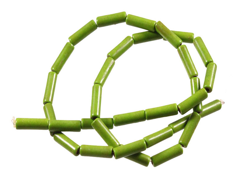 4x13mm Green Magnesite Tube Beads 15.5" [t543g]