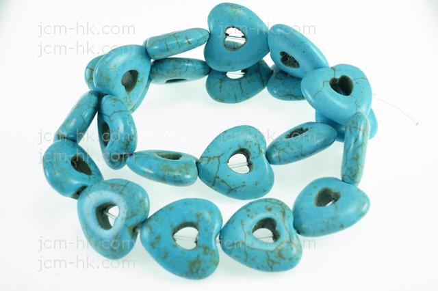 20mm Blue Magnesite Hollow Heart Beads 15.5" [t409b]