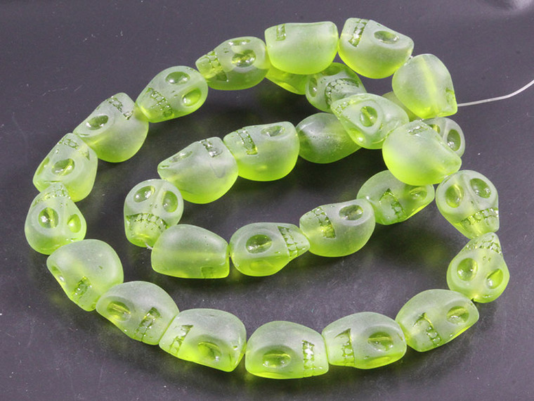 12mm Matte Green Quartz Skull Beads 15.5" synthetic [u91a37m]