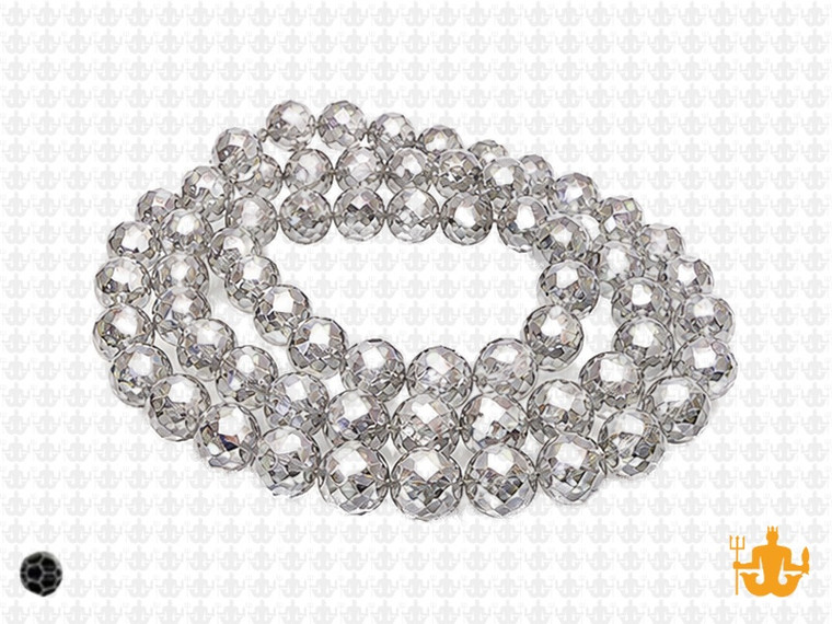 4mm Metallic Silver Glass Faceted Round About 100 Bead 15" [uc6b16]