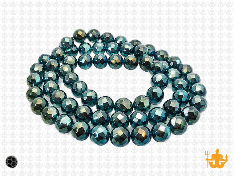 6mm Metallic Green Glass Faceted Round about 15.5" [uc7b20]