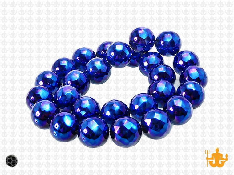 12mm Metallic Blue Glass Faceted Round Bead About 35 Beads [uc10b21]
