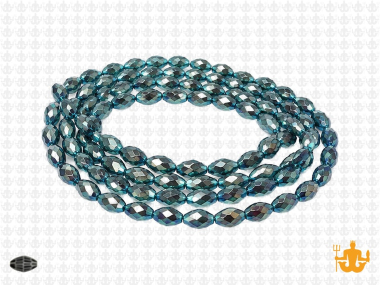 6x8mm Metallic Green Glass Faceted Rice about 15.5" [uc12b20]