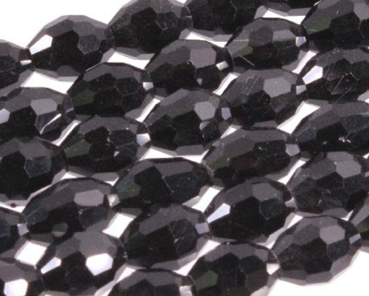 8x12mm Jet Black Glass Faceted Rice Beads 15.5" [uc13a2]