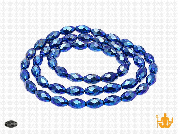 8x12mm Metallic Blue Glass Faceted Rice 35 Beads [uc13b21]