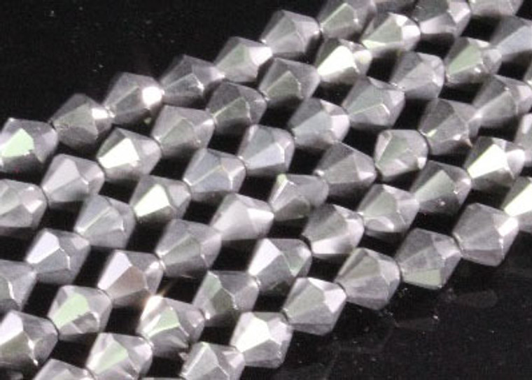 4mm Metallic Silver Glass Faceted Bicone about 14" [uc21b16]