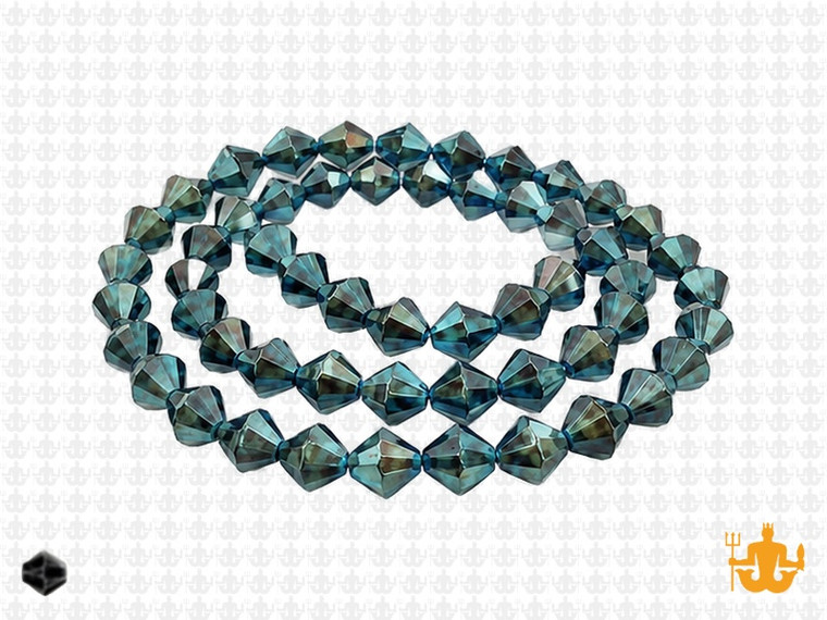 6mm Metallic Green Glass Faceted Bicone About 50 Bead 11" [uc22b20]