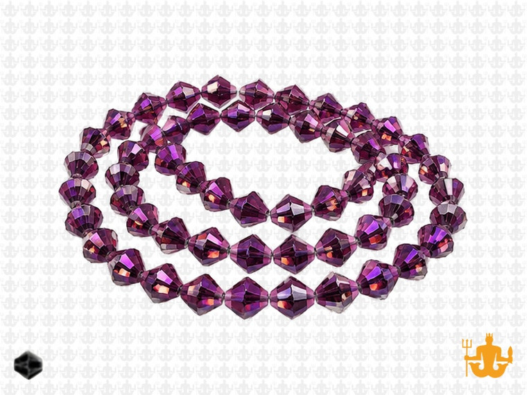6mm Metallic Purple Glass Faceted Bicone About 50 Bead 11" [uc22b22]
