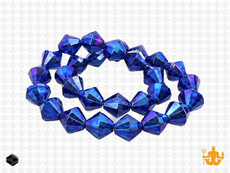 8mm Metallic Blue Glass Faceted Bicone About 40 Bead 12" [uc23b21]
